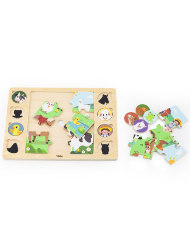 VIGA Medinė dėlionė "Atspėk šešėlį" - Ūkio dėlionė 17 dalių