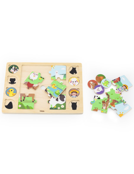VIGA Medinė dėlionė "Atspėk šešėlį" - Ūkio dėlionė 17 dalių