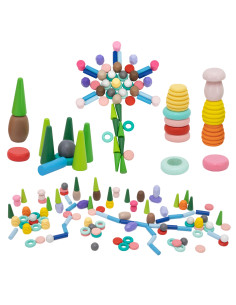 VIGA Mediniai edukaciniai kaladėlių blokai Montesori Dėlionė 141 vnt. 2