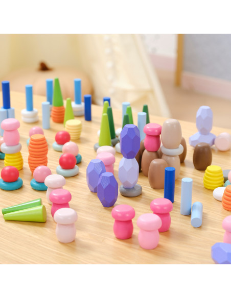 VIGA Mediniai edukaciniai kaladėlių blokai Montesori Dėlionė 141 vnt.