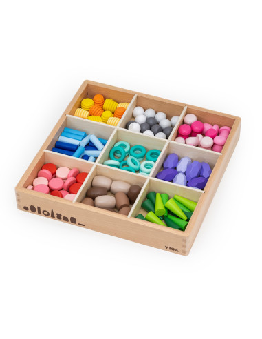 VIGA Mediniai edukaciniai kaladėlių blokai Montesori Dėlionė 141 vnt.