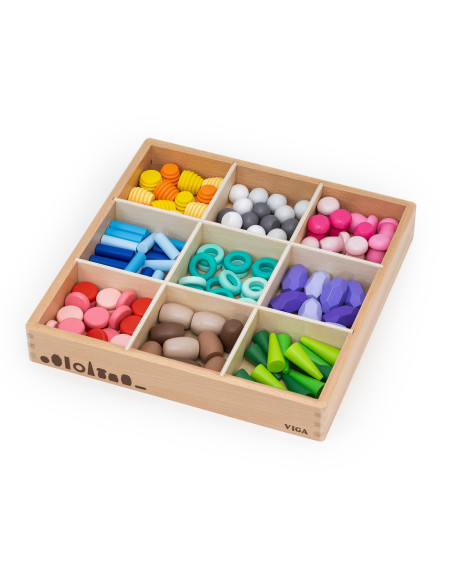 VIGA Mediniai edukaciniai kaladėlių blokai Montesori Dėlionė 141 vnt.