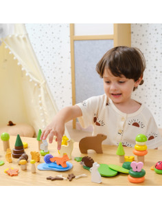 VIGA Medinių kaladėlių dėžutė "Spalvotos miško pasakos" 58 vnt. 2