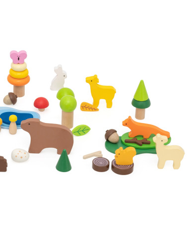 VIGA Medinių kaladėlių dėžutė "Spalvotos miško pasakos" 58 vnt.