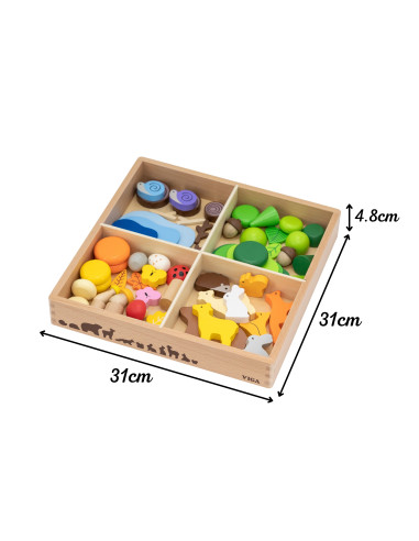 VIGA Medinių kaladėlių dėžutė "Spalvotos miško pasakos" 58 vnt.