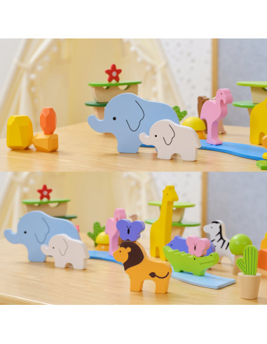 VIGA Medinių kaladėlių dėžutė "Spalvingos tropikų istorijos" 55 vnt.