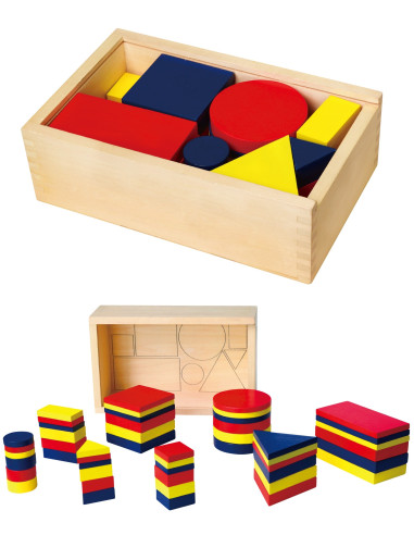 Mediniai Dienes blokai su geometrinėmis figūromis „Viga Toys“ Montessori