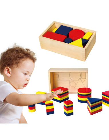 Mediniai Dienes blokai su geometrinėmis figūromis „Viga Toys“ Montessori