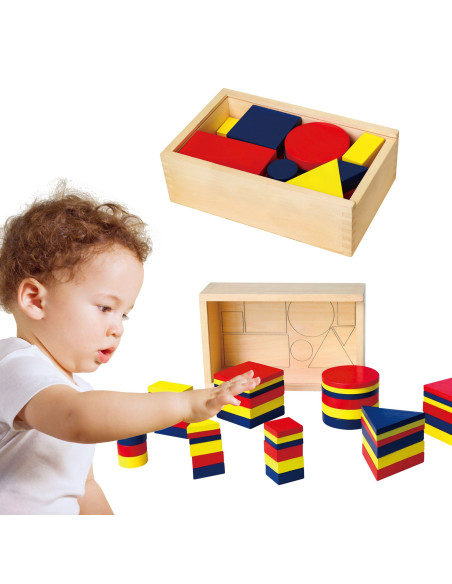 Mediniai Dienes blokai su geometrinėmis figūromis „Viga Toys“ Montessori