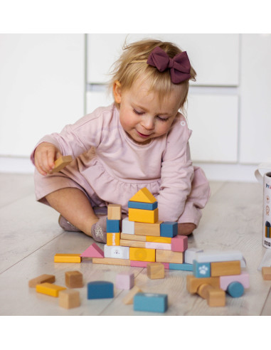 VIGA PolarB Medinių kaladėlių rinkinys kibirėlyje - 60 dalių