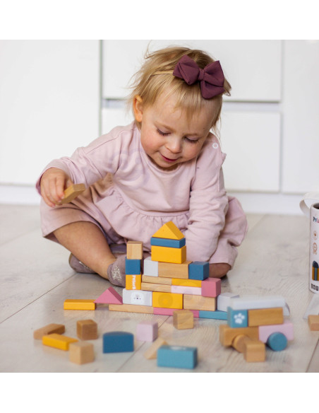 VIGA PolarB Medinių kaladėlių rinkinys kibirėlyje - 60 dalių