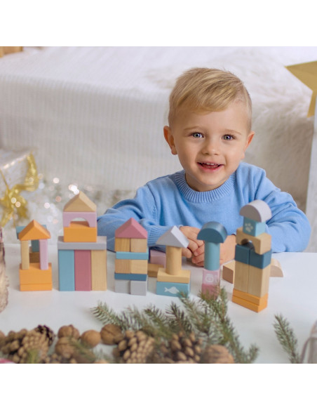 VIGA PolarB Medinių kaladėlių rinkinys kibirėlyje - 60 dalių