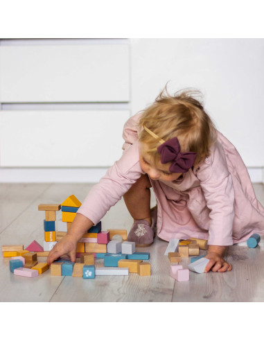 VIGA PolarB Medinių kaladėlių rinkinys kibirėlyje - 60 dalių