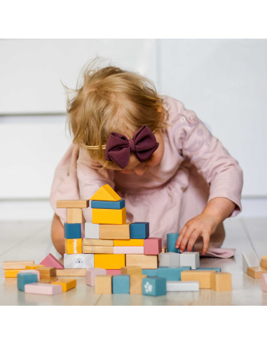 VIGA PolarB Medinių kaladėlių rinkinys kibirėlyje - 60 dalių