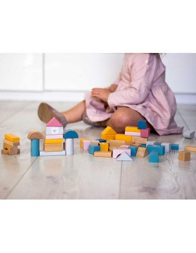 VIGA PolarB Medinių kaladėlių rinkinys kibirėlyje - 60 dalių