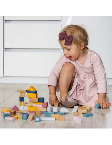 VIGA PolarB Medinių kaladėlių rinkinys kibirėlyje - 60 dalių