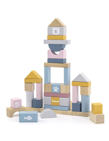 VIGA PolarB Medinių kaladėlių rinkinys kibirėlyje - 60 dalių