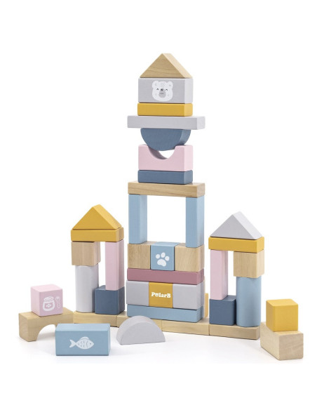 VIGA PolarB Medinių kaladėlių rinkinys kibirėlyje - 60 dalių