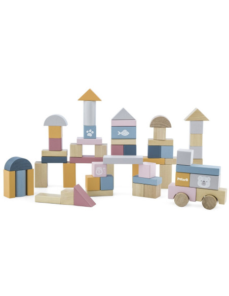 VIGA PolarB Medinių kaladėlių rinkinys kibirėlyje - 60 dalių