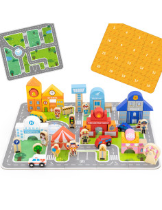 VIGA medinis rinkinys "Building a City Blocks Board" figūrėlės