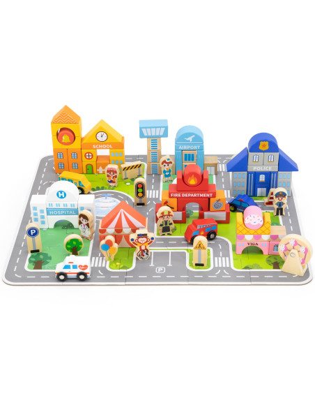 VIGA medinis rinkinys "Building a City Blocks Board" figūrėlės