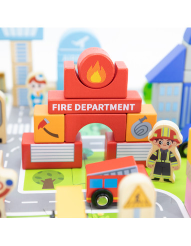 VIGA medinis rinkinys "Building a City Blocks Board" figūrėlės