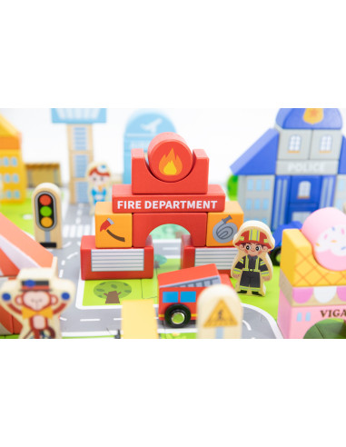 VIGA medinis rinkinys "Building a City Blocks Board" figūrėlės