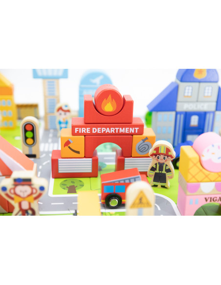 VIGA medinis rinkinys "Building a City Blocks Board" figūrėlės