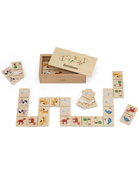 VIGA Mediniai domino 2 in 1 gyvūnai ir skaičiai