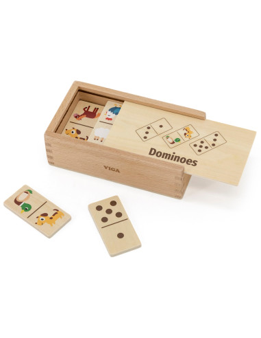 VIGA Mediniai domino 2 in 1 gyvūnai ir skaičiai
