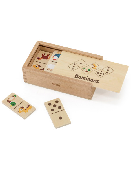 VIGA Mediniai domino 2 in 1 gyvūnai ir skaičiai