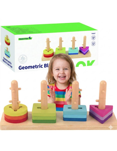 Сортировщик фигур TOOKY TOY с разноцветными блоками Монтессори