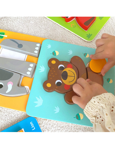 WOOPIE GREEN Mediniai dėlionės kaladėlės gyvūnai Montessori FSC 34vnt.