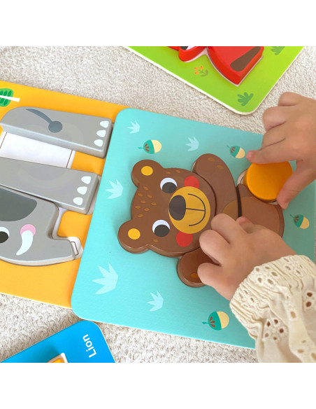 WOOPIE GREEN Mediniai dėlionės kaladėlės gyvūnai Montessori FSC 34vnt.