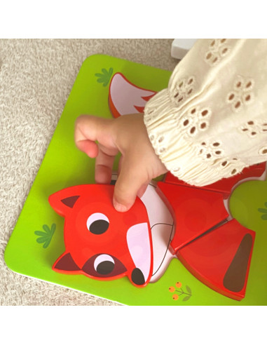 WOOPIE GREEN Mediniai dėlionės kaladėlės gyvūnai Montessori FSC 34vnt.