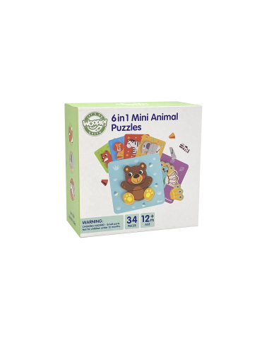 WOOPIE GREEN Mediniai dėlionės kaladėlės gyvūnai Montessori FSC 34vnt.