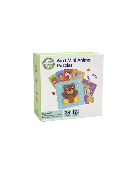 WOOPIE GREEN Mediniai dėlionės kaladėlės gyvūnai Montessori FSC 34vnt.