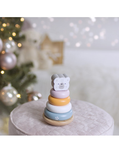 VIGA PolarB rinkinys Medinė piramidė + baltasis lokys Plaktukas Montessori