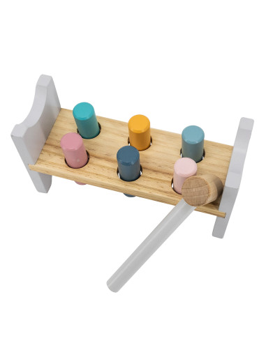 VIGA PolarB rinkinys Medinė piramidė + baltasis lokys Plaktukas Montessori