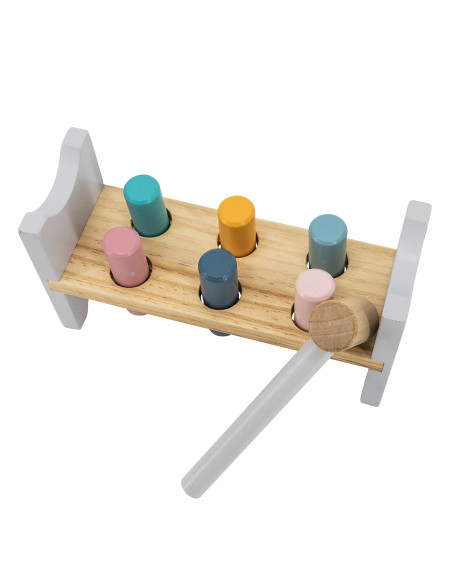 VIGA PolarB rinkinys Medinė piramidė + baltasis lokys Plaktukas Montessori