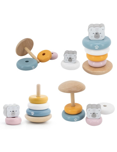 VIGA PolarB rinkinys Medinė piramidė + baltasis lokys Plaktukas Montessori