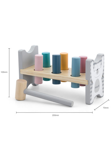 VIGA PolarB rinkinys Medinė piramidė + baltasis lokys Plaktukas Montessori