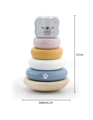 VIGA PolarB rinkinys Medinė piramidė + baltasis lokys Plaktukas Montessori