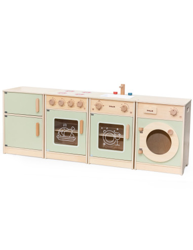 Кухонный набор VIGA PolarB из дерева, XL: стиральная машина, плита, посудомоечная машина - зеленый
