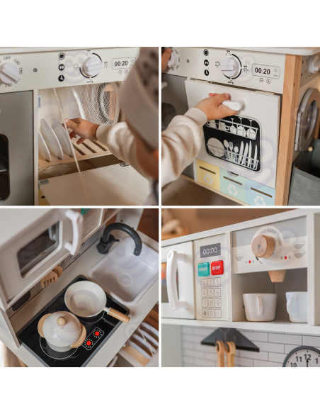 WOOPIE GREEN 9-in-1 medinė interaktyvi virtuvė su skalbimo mašina ir lenta