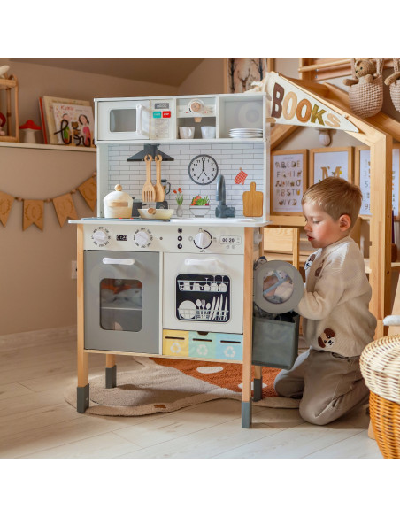 WOOPIE GREEN 9-in-1 medinė interaktyvi virtuvė su skalbimo mašina ir lenta