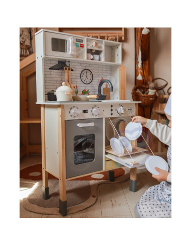 WOOPIE GREEN 9-in-1 medinė interaktyvi virtuvė su skalbimo mašina ir lenta
