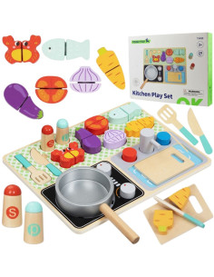 TOOKY TOY Wooden Kitchen with Accessories - Little Chef's Set