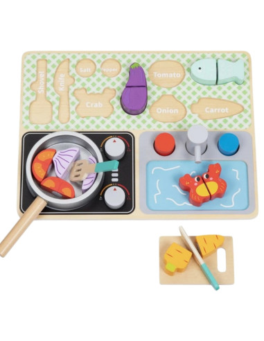 TOOKY TOY Wooden Kitchen with Accessories - Little Chef's Set