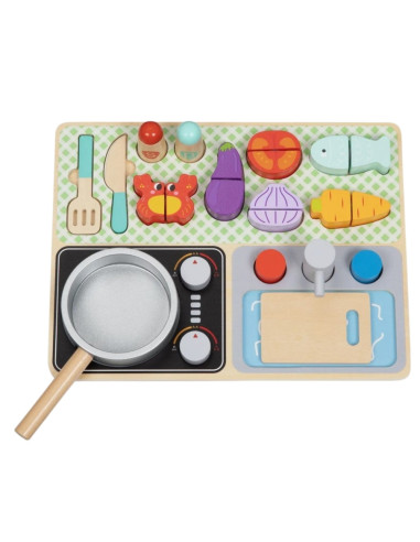 TOOKY TOY Wooden Kitchen with Accessories - Little Chef's Set